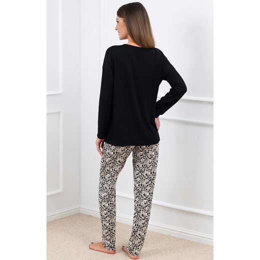 Piżama damska na długi rękaw i długie spodnie Birma, Kolor czarny-wzór, Rozmiar S, Italian Fashion ze sklepu Intymna w kategorii Piżamy damskie - zdjęcie 170771843