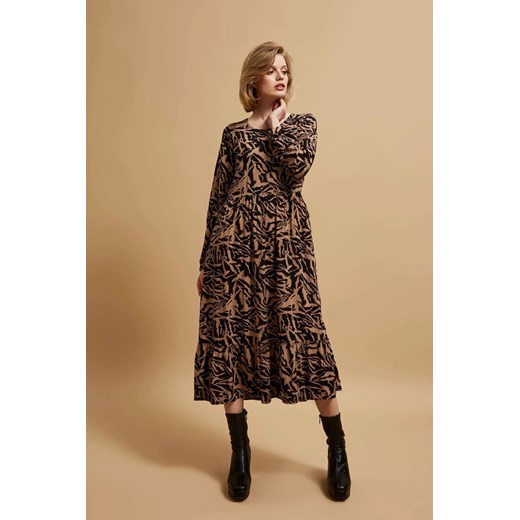 Damska sukienka midi z długim rękawem z wiskozy ze sklepu 5.10.15 w kategorii Sukienki - zdjęcie 170772450