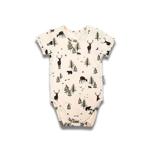 Bawełniane beżowe body chłopięce z motywem leśnym z krótkim rękawem ze sklepu 5.10.15 w kategorii Body niemowlęce - zdjęcie 170772582