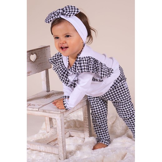 Bawełniane legginsy dresowe czarno-białe w pepitkę dla dziewczynki ze sklepu 5.10.15 w kategorii Legginsy niemowlęce - zdjęcie 170772674