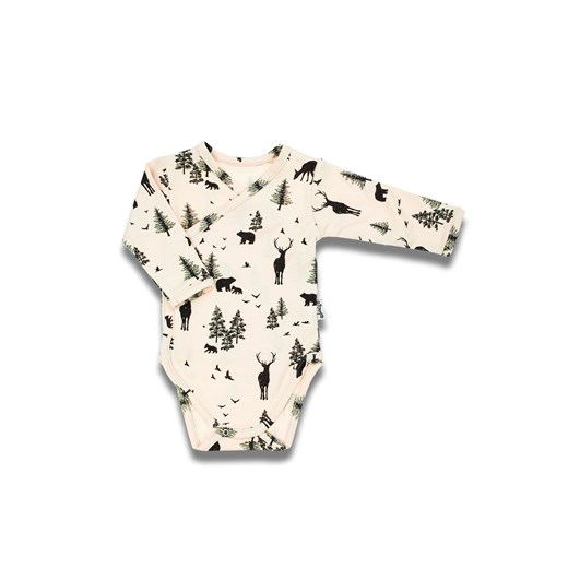 Bawełniane beżowe body chłopięce z motywem leśnym z długim rękawem ze sklepu 5.10.15 w kategorii Body niemowlęce - zdjęcie 170772770
