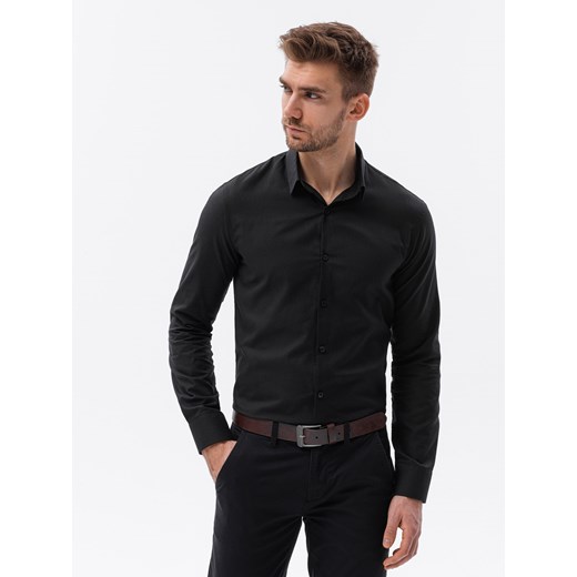 Bawełniana koszula męska z tkaniny w stylu Oxford SLIM FIT - czarna V2 K642 XL okazja ombre