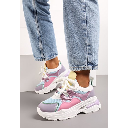 Różowo-Fioletowe Sneakersy na Grubej Podeszwie z Ozdobnymi Sznurówkami Robella ze sklepu born2be.pl w kategorii Buty sportowe damskie - zdjęcie 170776433