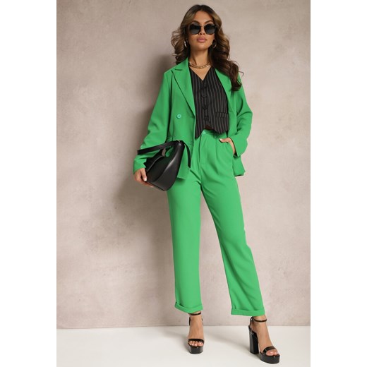 Zielone Klasyczne Spodnie High Waist Zapinane na Zamek Błyskawiczny Xalona ze sklepu Renee odzież w kategorii Spodnie damskie - zdjęcie 170777291