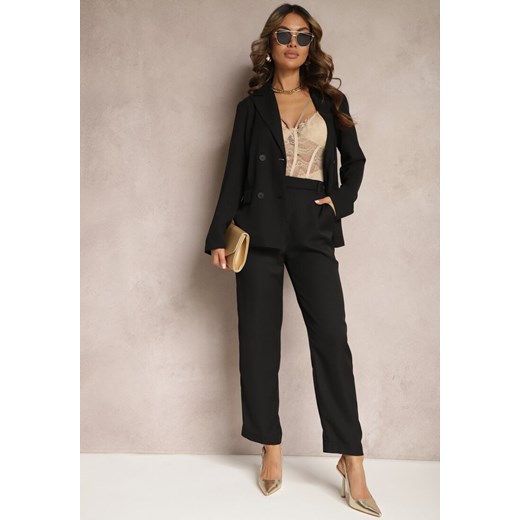 Czarne Spodnie High Waist z Gumką w Talii i Prostymi Nogawkami Brenissa ze sklepu Renee odzież w kategorii Spodnie damskie - zdjęcie 170777311
