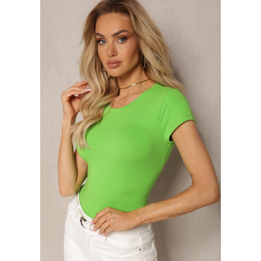 Zielony Klasyczny T-shirt z Gładkiej Dzianiny Mirales ze sklepu Renee odzież w kategorii Bluzki damskie - zdjęcie 170777331