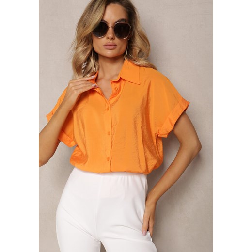Pomarańczowa Asymetryczna Koszula Wiskozowa z Krótkim Rękawem Loreleis ze sklepu Renee odzież w kategorii Koszule damskie - zdjęcie 170777341