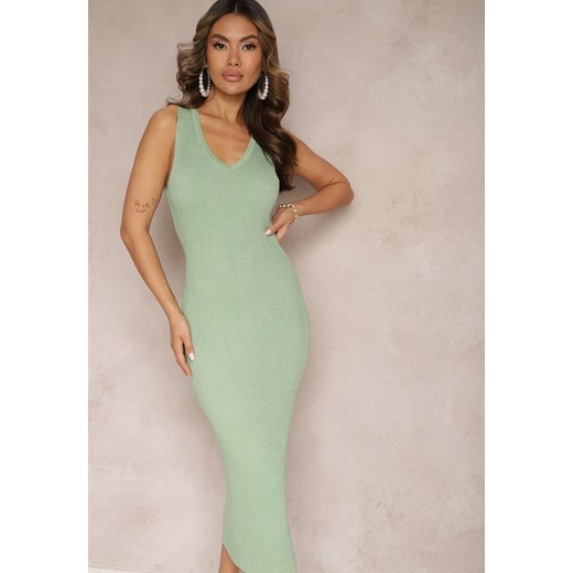 Sukienka Renee na ramiączkach zielona bodycon z dekoltem v