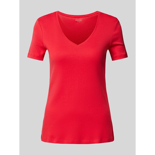 T-shirt z dekoltem w serek w jednolitym kolorze ze sklepu Peek&Cloppenburg  w kategorii Bluzki damskie - zdjęcie 170778461