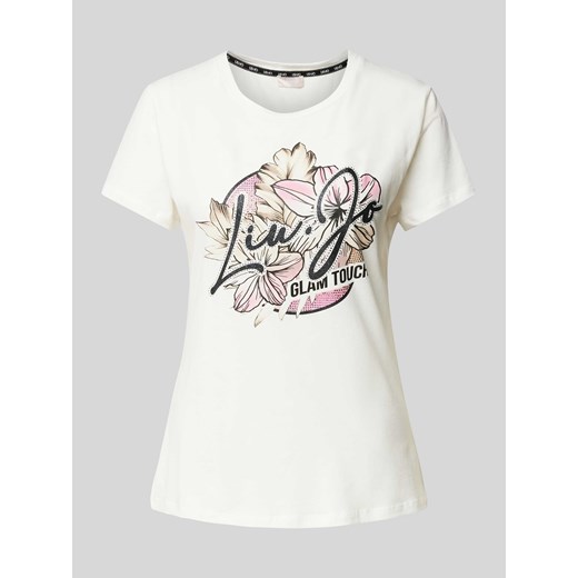 T-shirt z nadrukiem z logo i obszyciem ozdobnymi kamieniami ze sklepu Peek&Cloppenburg  w kategorii Bluzki damskie - zdjęcie 170778550