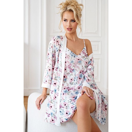 Szlafrok damski satynowy w kwiatki Rosa, Kolor ecru-wzór, Rozmiar XL, Donna ze sklepu Intymna w kategorii Szlafroki damskie - zdjęcie 170781702