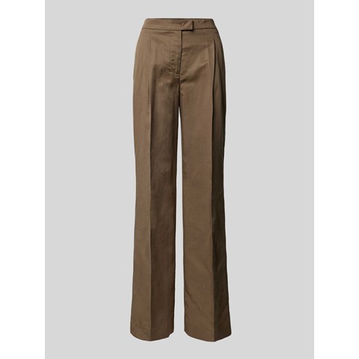 Spodnie lniane o kroju regular fit z zakładkami w pasie ze sklepu Peek&Cloppenburg  w kategorii Spodnie damskie - zdjęcie 170781791