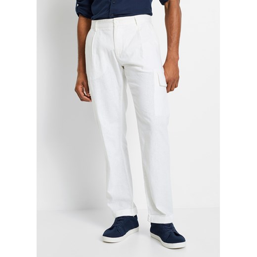Spodnie bojówki Regular Fit Straight z materiału z domieszką lnu ze sklepu bonprix w kategorii Spodnie męskie - zdjęcie 170793644