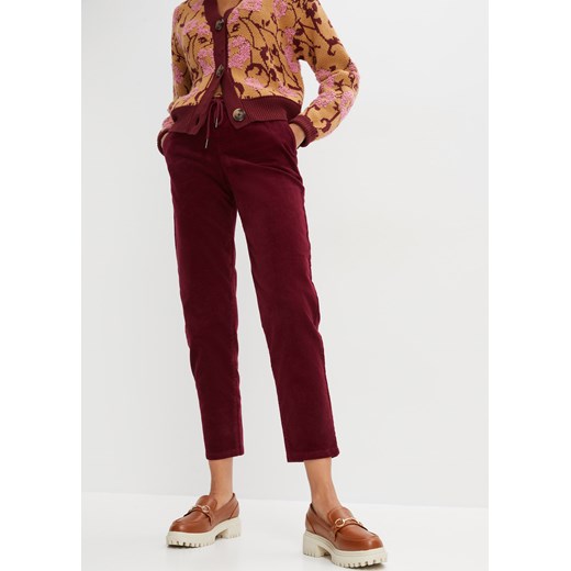 Spodnie sztruksowe z wiązanym troczkiem ze sklepu bonprix w kategorii Spodnie damskie - zdjęcie 170793712