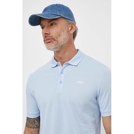HUGO polo bawełniane kolor niebieski gładki 50466182 ze sklepu ANSWEAR.com w kategorii T-shirty męskie - zdjęcie 170794071