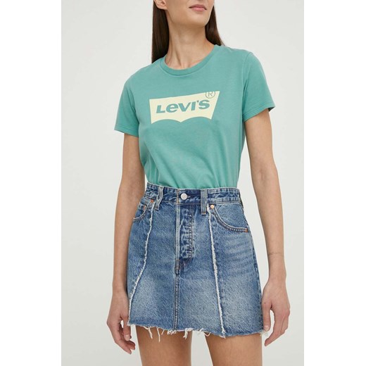 Levi&apos;s spódnica jeansowa kolor niebieski mini ołówkowa ze sklepu ANSWEAR.com w kategorii Spódnice - zdjęcie 170794310