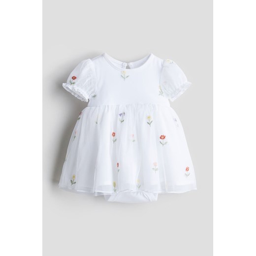 H & M - Sukienka body z haftowanego tiulu - Biały ze sklepu H&M w kategorii Ubranka do chrztu - zdjęcie 170797092
