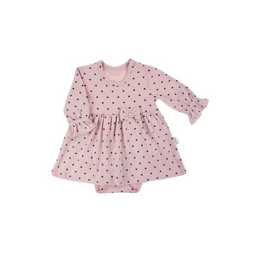 Sukienko-body dziewczęce różowe w serduszka z długim rękawem ze sklepu 5.10.15 w kategorii Body niemowlęce - zdjęcie 170807893