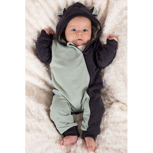 Grafitowo-oliwkowy pajac niemowlęcy bawełniany ze sklepu 5.10.15 w kategorii Pajacyki - zdjęcie 170808073