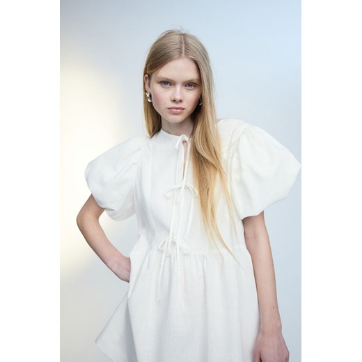 H & M - Sukienka z domieszką lnu - Biały H & M L H&M