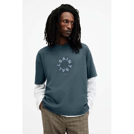 AllSaints t-shirt bawełniany TIERRA SS CREW męski kolor granatowy z nadrukiem ze sklepu ANSWEAR.com w kategorii T-shirty męskie - zdjęcie 170815133