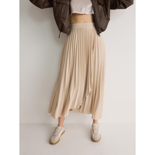 Reserved - Plisowana spódnica midi - kremowy ze sklepu Reserved w kategorii Spódnice - zdjęcie 170820570