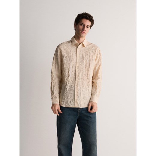 Reserved - Koszula z efektem marszczenia - kremowy ze sklepu Reserved w kategorii Koszule męskie - zdjęcie 170820991