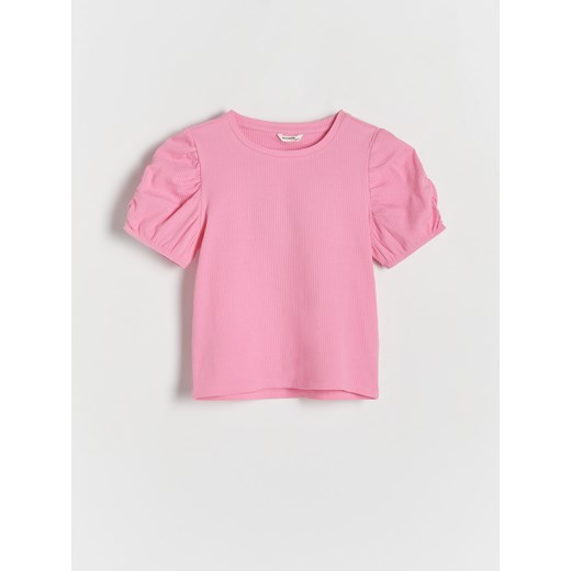 Reserved - Bluzka z bufiastymi rękawami - różowy ze sklepu Reserved w kategorii Bluzki dziewczęce - zdjęcie 170821200