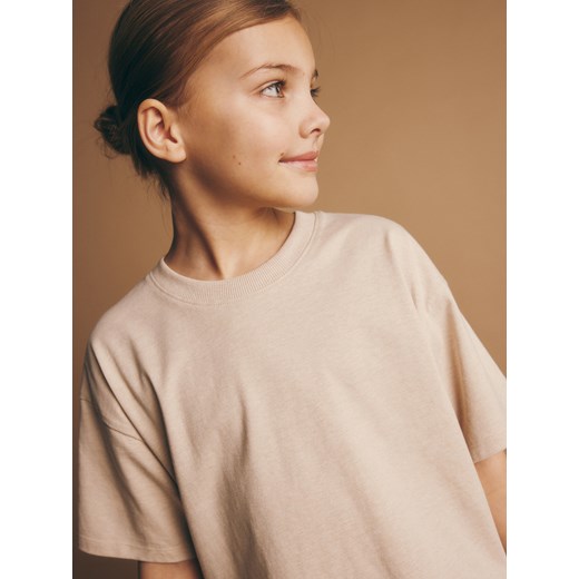 Reserved - Bawełniany t-shirt - beżowy ze sklepu Reserved w kategorii Bluzki dziewczęce - zdjęcie 170823471
