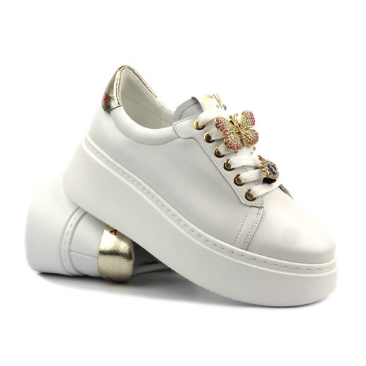 Sportowe buty damskie na platformie - CheBello 4292, białe ze sklepu ulubioneobuwie w kategorii Buty sportowe damskie - zdjęcie 170824931