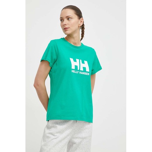 Helly Hansen t-shirt bawełniany damski kolor zielony ze sklepu ANSWEAR.com w kategorii Bluzki damskie - zdjęcie 170830470