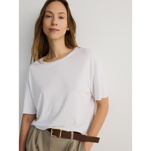 Reserved - T-shirt z modalem - biały ze sklepu Reserved w kategorii Bluzki damskie - zdjęcie 170832553