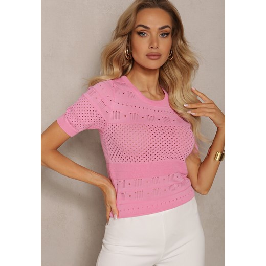 Różowa Klasyczna Bluzka w Ażurowy Wzór Lidakra ze sklepu Renee odzież w kategorii Bluzki damskie - zdjęcie 170833922
