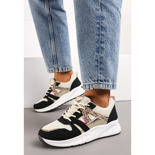 Czarno-Beżowe Sneakersy z Metalicznymi i Siateczkowymi Wstawkami Dalathe ze sklepu born2be.pl w kategorii Buty sportowe damskie - zdjęcie 170835754