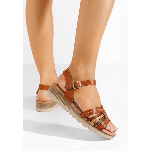 Camelowe sandały damskie Zapria ze sklepu Zapatos w kategorii Sandały damskie - zdjęcie 170838974