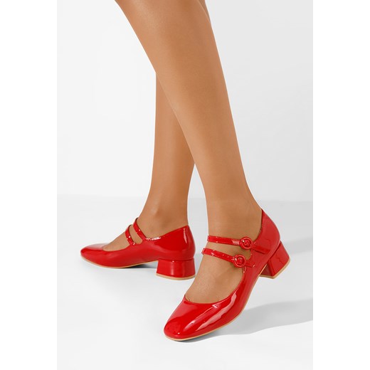 Czółenka czerwone Zapatos na wiosnę eleganckie bez zapięcia z niskim obcasem 