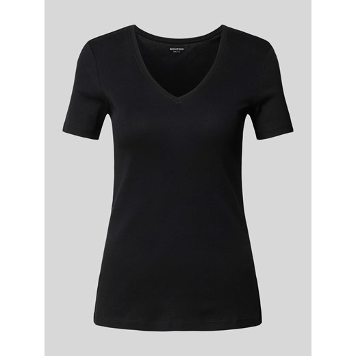 T-shirt z dekoltem w serek w jednolitym kolorze ze sklepu Peek&Cloppenburg  w kategorii Bluzki damskie - zdjęcie 170842254