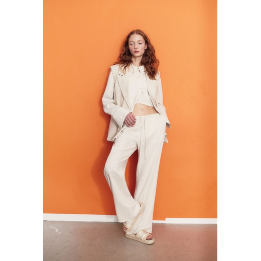 H & M - Spodnie bez zapięcia z domieszką lnu - Beżowy ze sklepu H&M w kategorii Spodnie damskie - zdjęcie 170842724