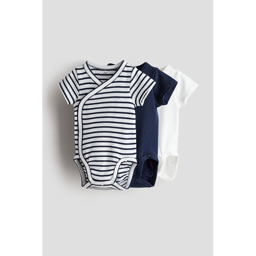 H & M - Kopertowe body 3-pak - Niebieski ze sklepu H&M w kategorii Odzież dla niemowląt - zdjęcie 170842732