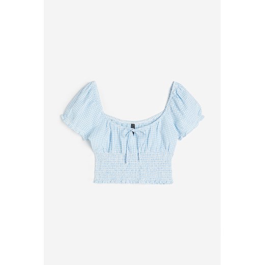 H & M - Elastycznie marszczona bluzka z bufkami - Niebieski ze sklepu H&M w kategorii Bluzki damskie - zdjęcie 170842804