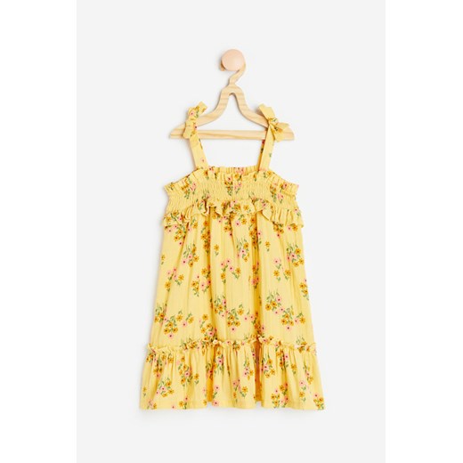 H & M - Bawełniana sukienka z elastycznym marszczeniem - Żółty H & M 116 (5-6Y) H&M