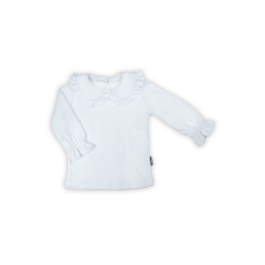 Bluzka bawełniana dziewczęca z długim rękawem i ozdobnym kołnierzykiem biała ze sklepu 5.10.15 w kategorii Bluzki dziewczęce - zdjęcie 170850750
