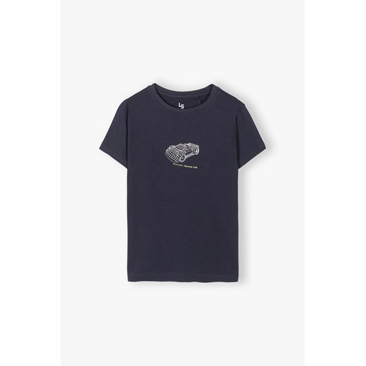 Granatowy t-shirt dla chłopca bawełniany z nadrukiem Lincoln & Sharks By 5.10.15. 170 5.10.15