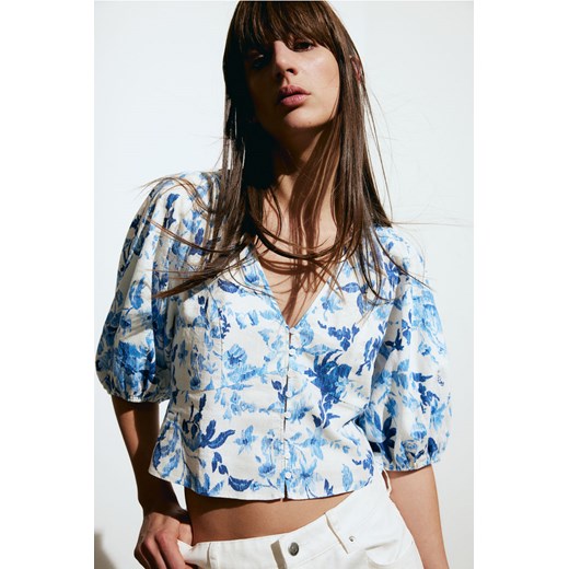 H & M - Bluzka z domieszką lnu - Biały ze sklepu H&M w kategorii Bluzki damskie - zdjęcie 170855100