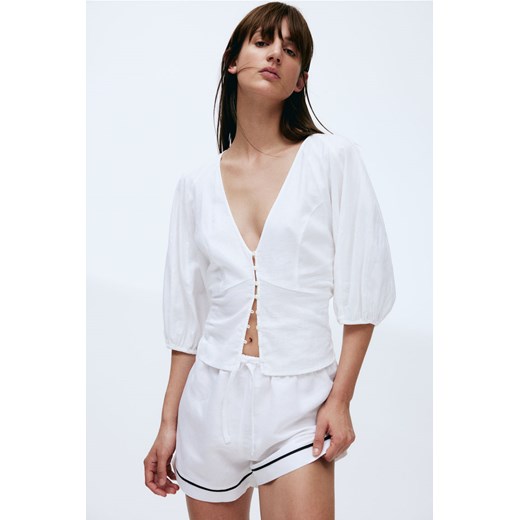 H & M - Bluzka z domieszką lnu - Biały ze sklepu H&M w kategorii Bluzki damskie - zdjęcie 170855111
