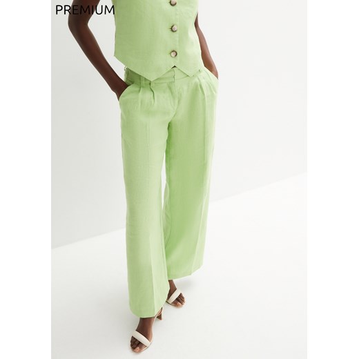 Spodnie lniane z zakładkami poniżej paska w talii ze sklepu bonprix w kategorii Spodnie damskie - zdjęcie 170861254