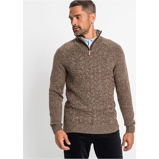 Sweter męski Bonprix brązowy wełniany 
