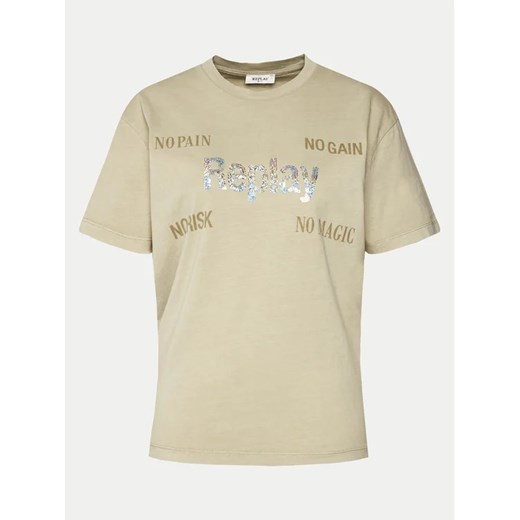 Bluzka damska Replay z okrągłym dekoltem z napisami 