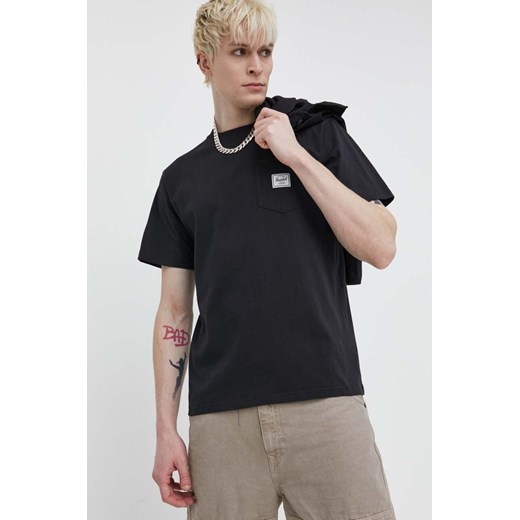 Herschel t-shirt bawełniany męski kolor czarny gładki ze sklepu ANSWEAR.com w kategorii T-shirty męskie - zdjęcie 170867360