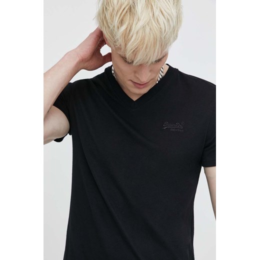 Superdry t-shirt bawełniany męski kolor czarny gładki ze sklepu ANSWEAR.com w kategorii T-shirty męskie - zdjęcie 170867414